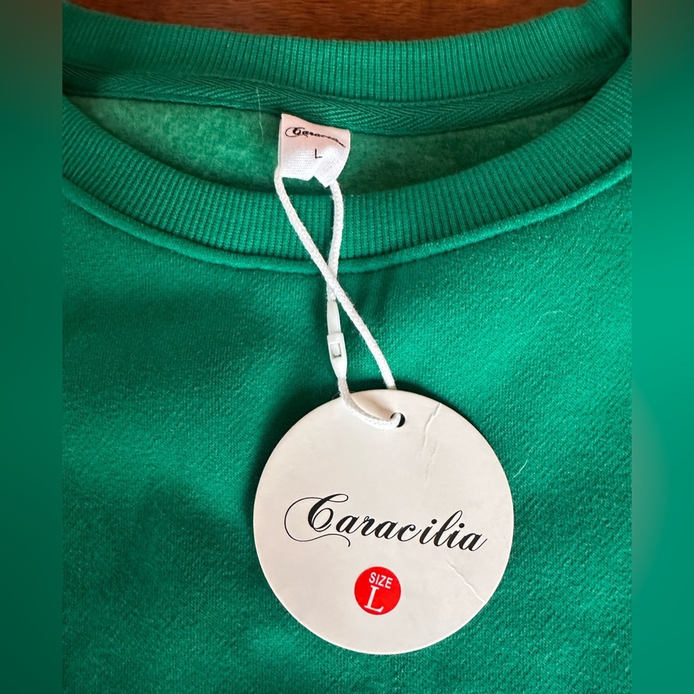 Caracilia Kelly Green Crewneck Sweatshirt NWT Size L Oversized Soft Fleece Lined - Picture 4 of 7